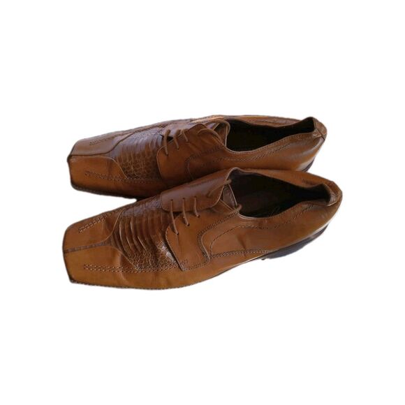 Giorgio Brutini Mens Derby Dress Shoes 9.5W Cognac Square Toe Genuine Snakeskin - Picture 2 of 12